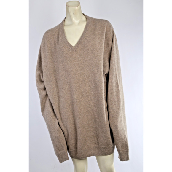 Beige Cashmere Oversized V-Neck Sweater Long Sleeve Soft Luxury Knit Size L - Picture 3 of 8